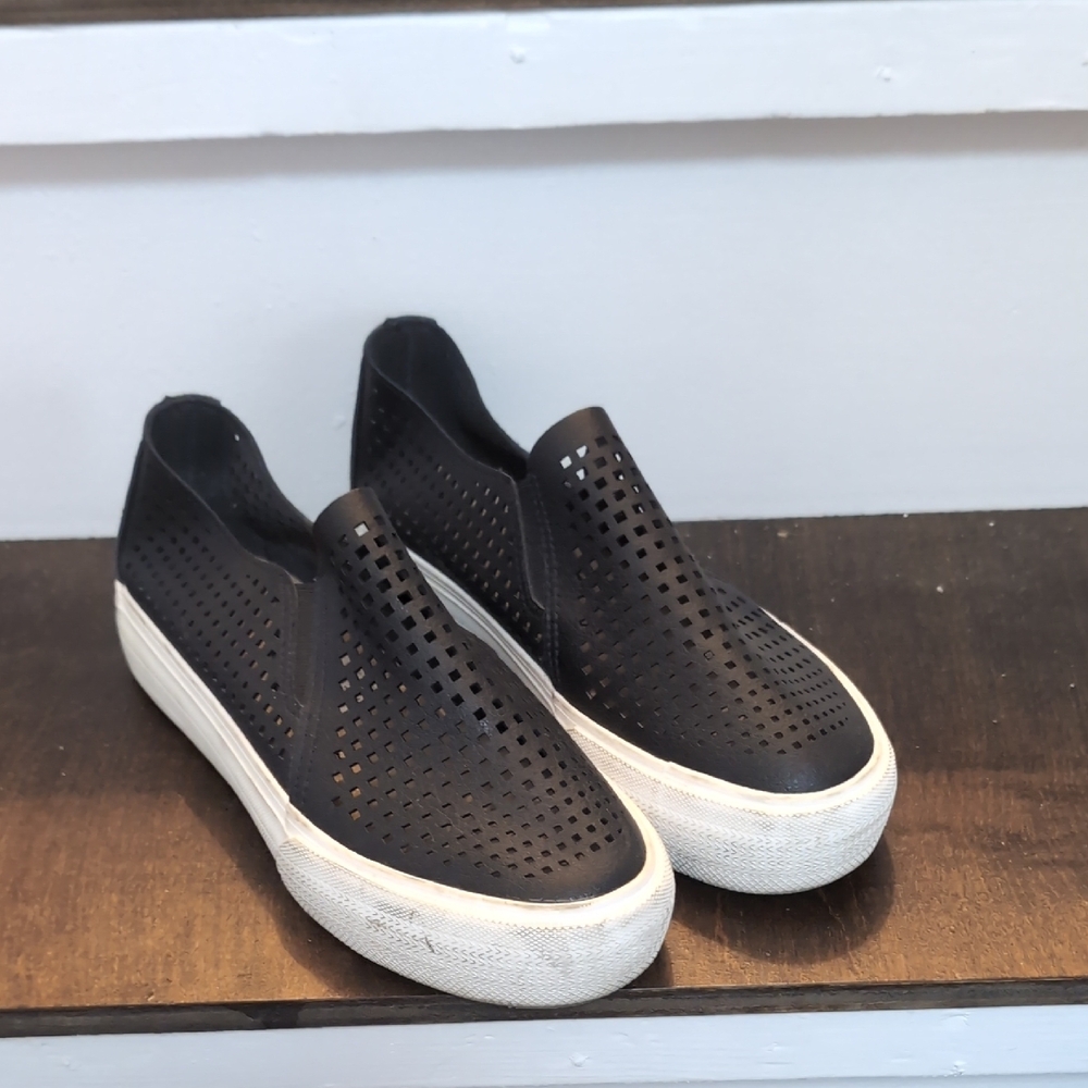 Black Perforated Slip-On Sneakers